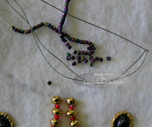 switching to size B nymo and a size 13 needle applying size 13/0 seedbeads
